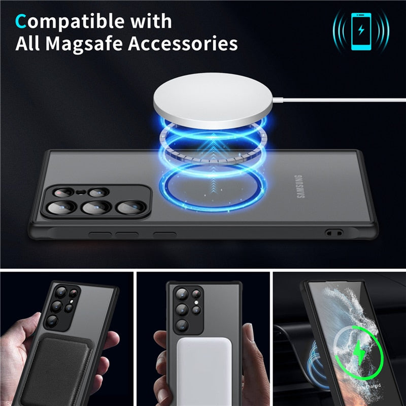 Magnetische Schokbestendige Smartphone Hoes - Transparant Beschermend Hoesje met Metalen Frame - Voor Samsung Galaxy Serie | Sansoti