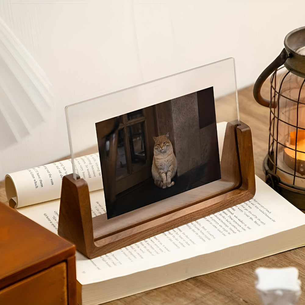 Houten Fotohouder met Acryl 6 Inch Staand Tafelmodel Verticaal Horizontaal Fotodisplay Walnoot Beuken | Sansoti