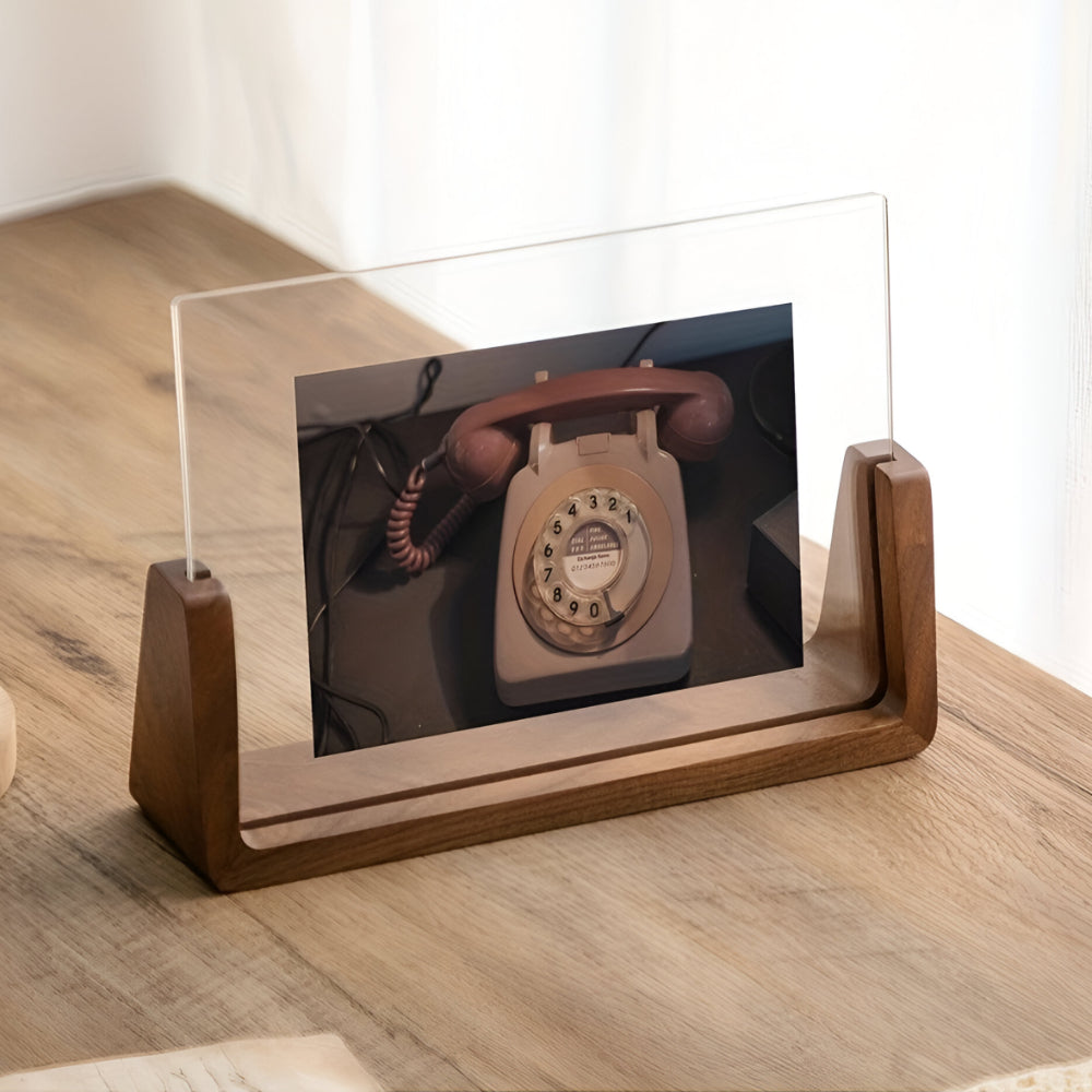 Houten Fotohouder met Acryl 6 Inch Staand Tafelmodel Verticaal Horizontaal Fotodisplay Walnoot Beuken | Sansoti