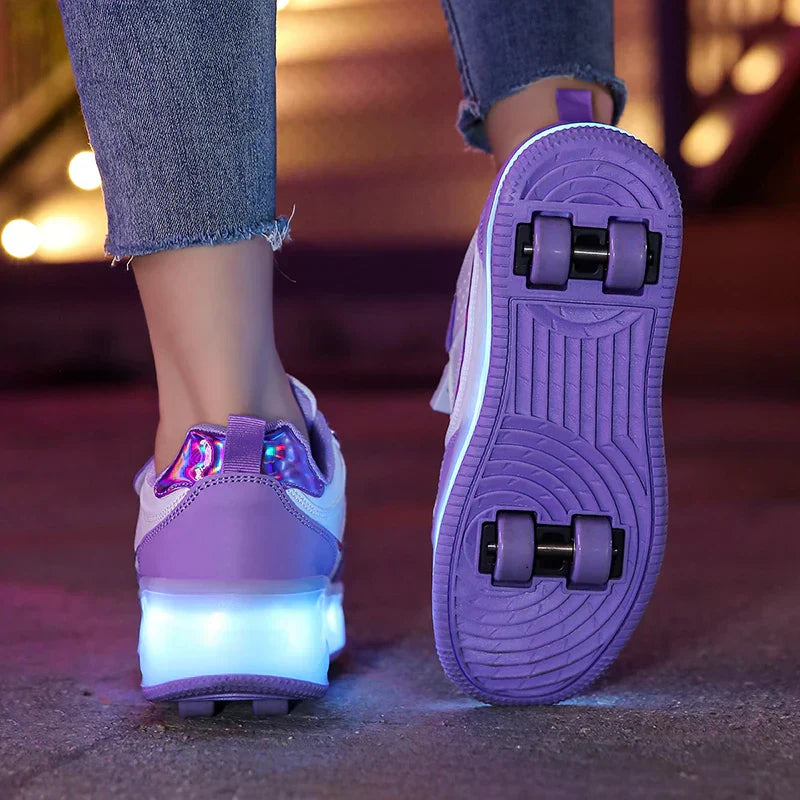 Verstelbare LED Rollerschoenen voor Kinderen Roze Paars 30-38 Orthopedisch | Sansoti