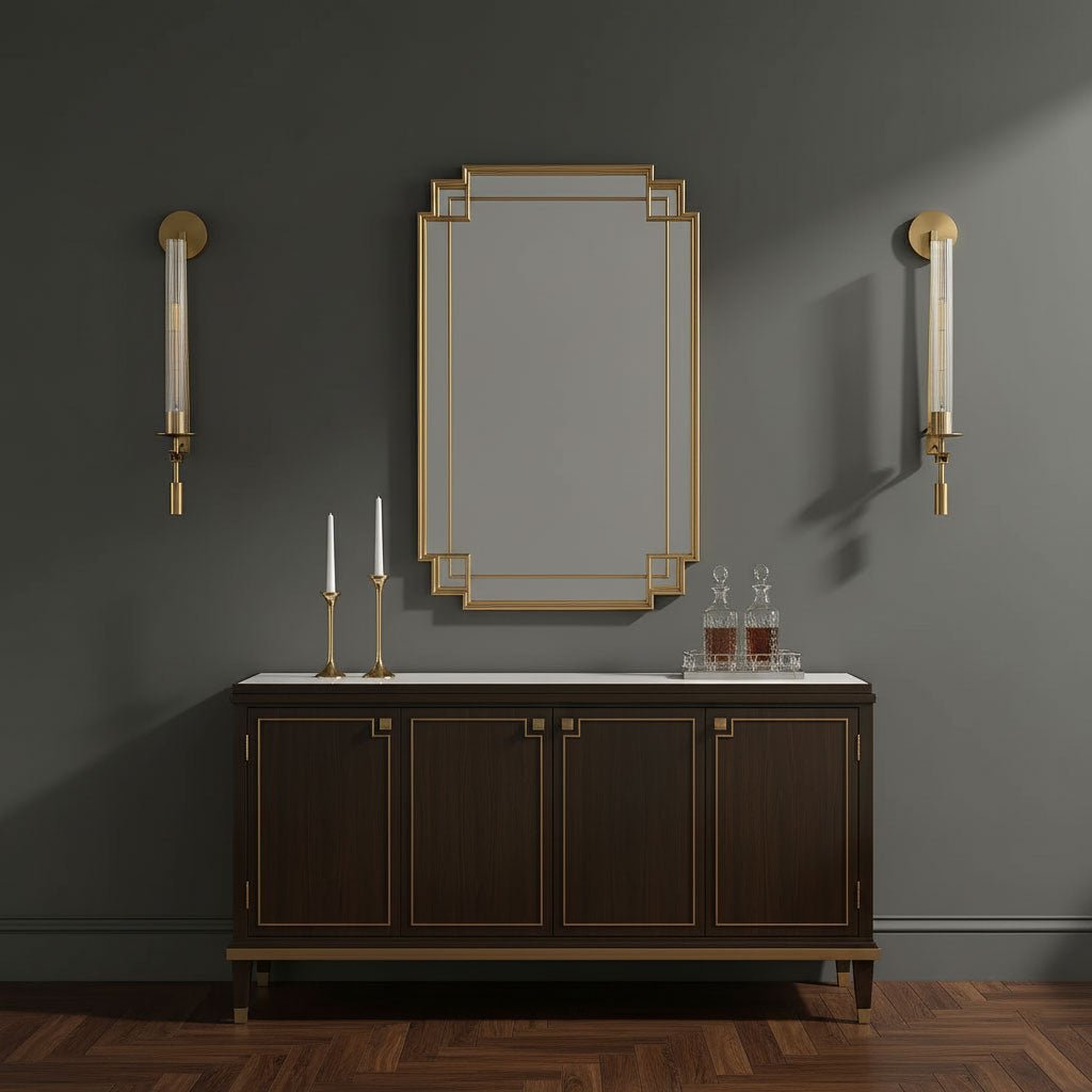 Klassieke Messing Wandlamp met Geribbeld Glas – 1940s Franse Stijl Cilinderlamp voor Gang Woonkamer Slaapkamer – E26 E27 Fitting – Enkel en Dubbel Lichtpunt | Sansoti