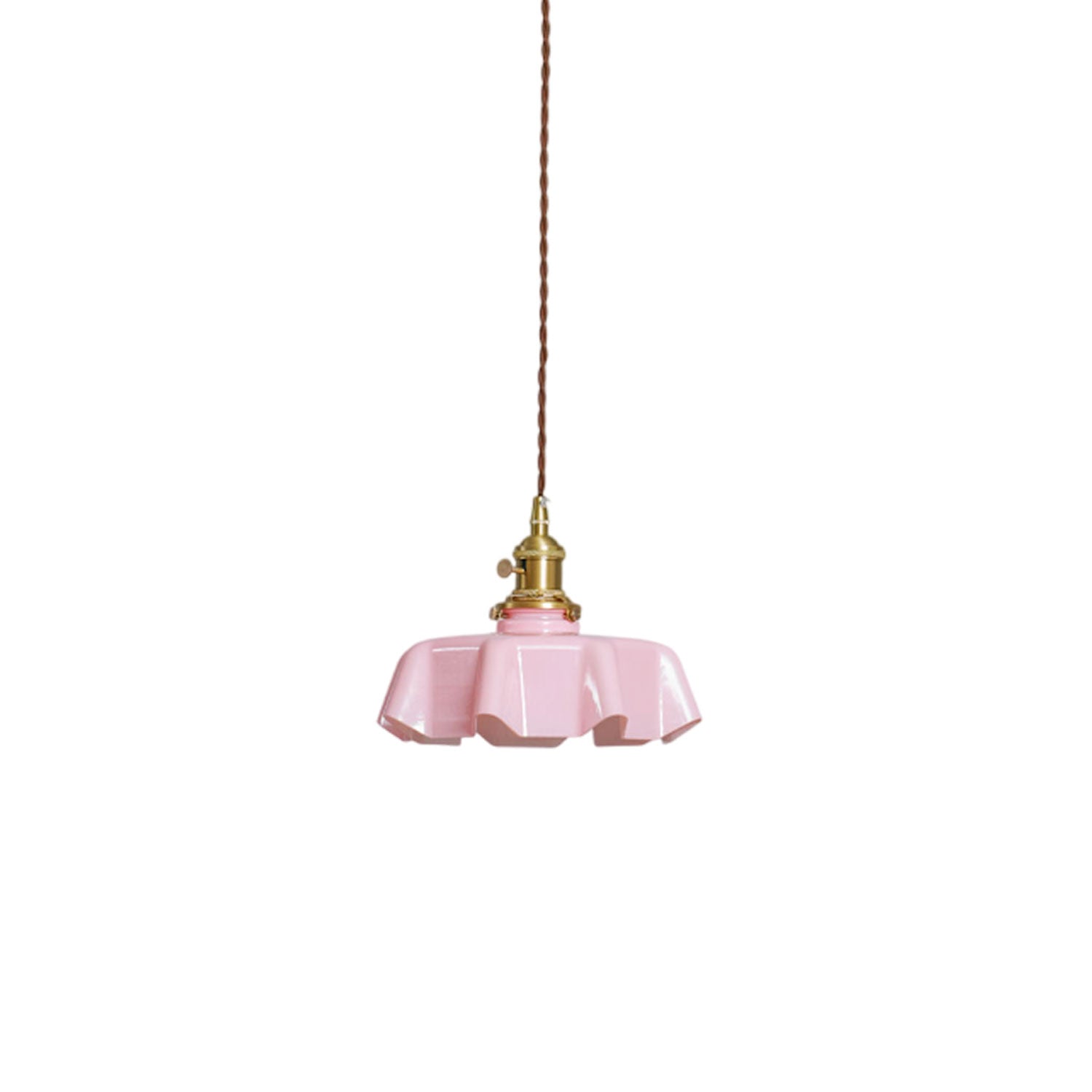Geplooide Glazen Hanglamp met Messing Armatuur — Vintage Franse Stijl in Wit, Beige, Roze of Blauw — Verstelbare Kabel 150 cm | Sansoti