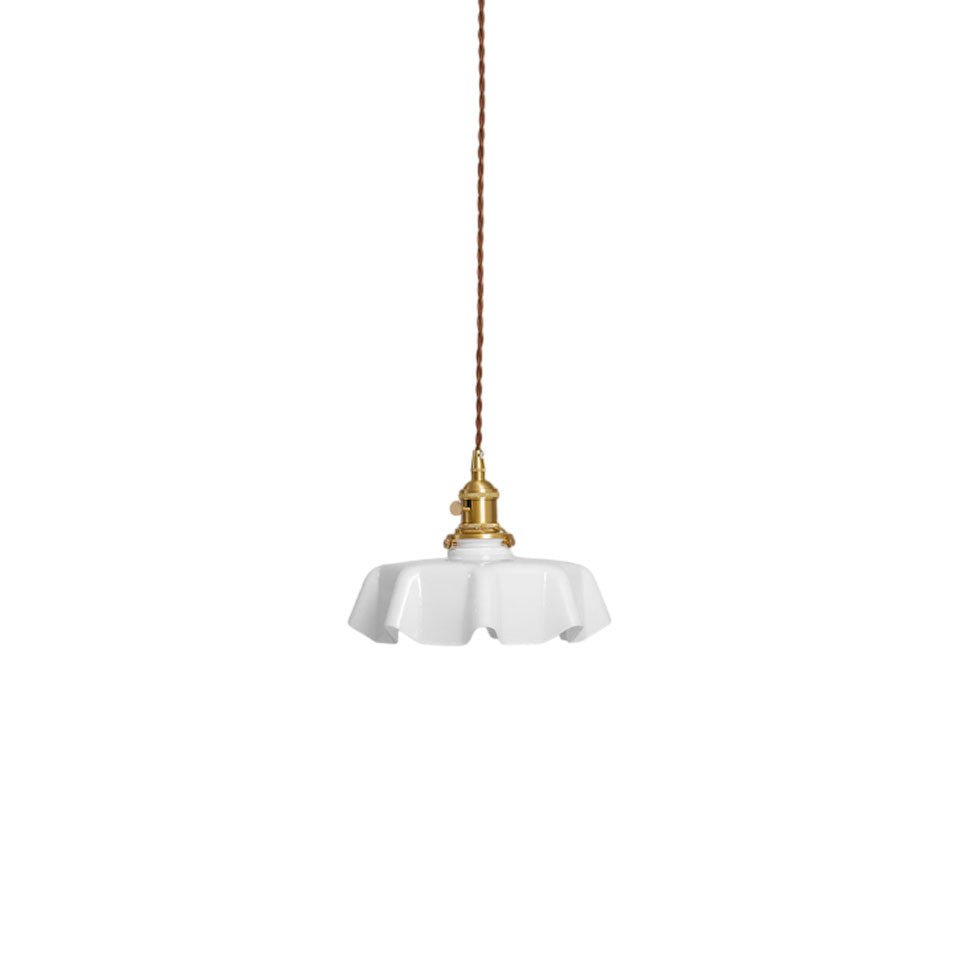Geplooide Glazen Hanglamp met Messing Armatuur — Vintage Franse Stijl in Wit, Beige, Roze of Blauw — Verstelbare Kabel 150 cm | Sansoti