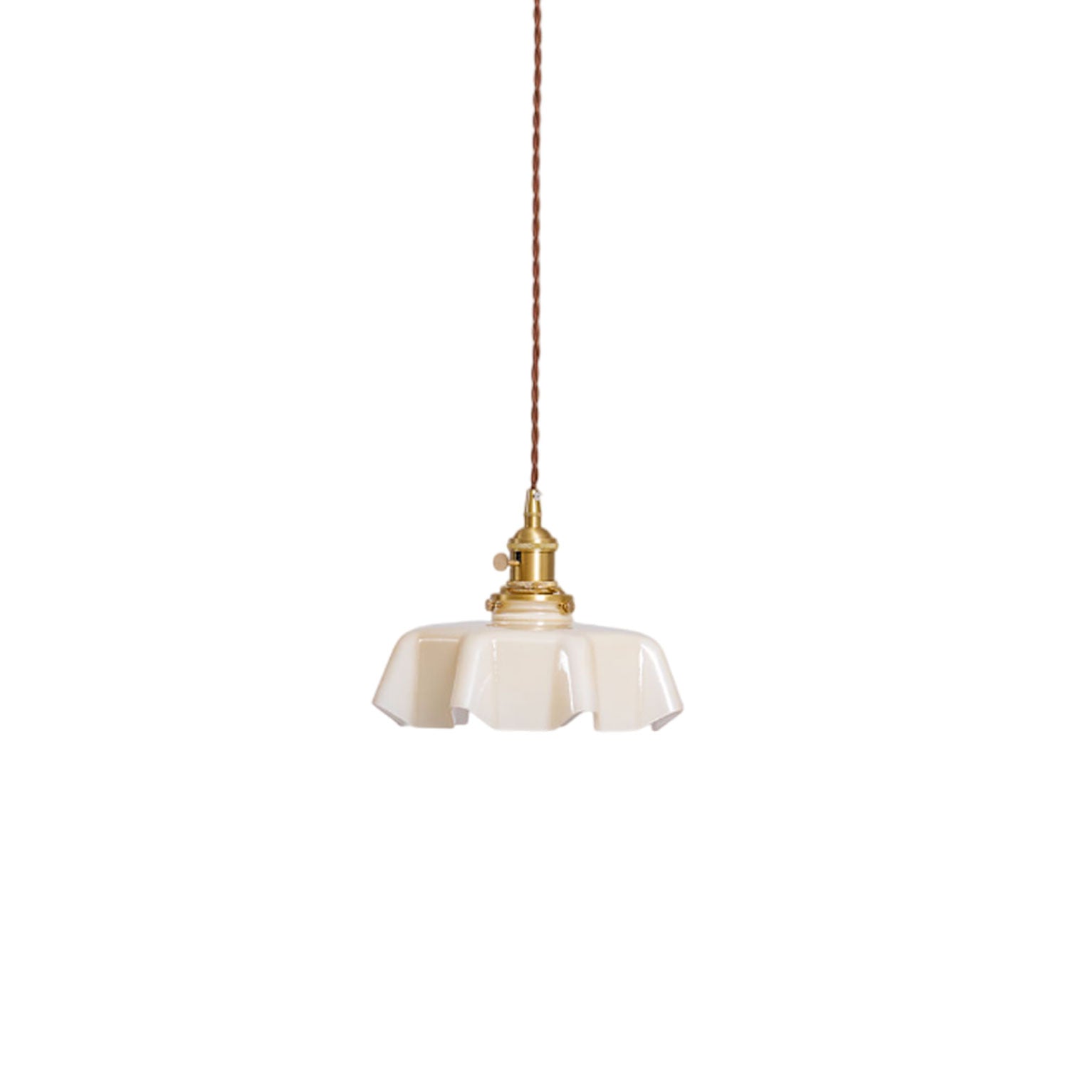 Geplooide Glazen Hanglamp met Messing Armatuur — Vintage Franse Stijl in Wit, Beige, Roze of Blauw — Verstelbare Kabel 150 cm | Sansoti