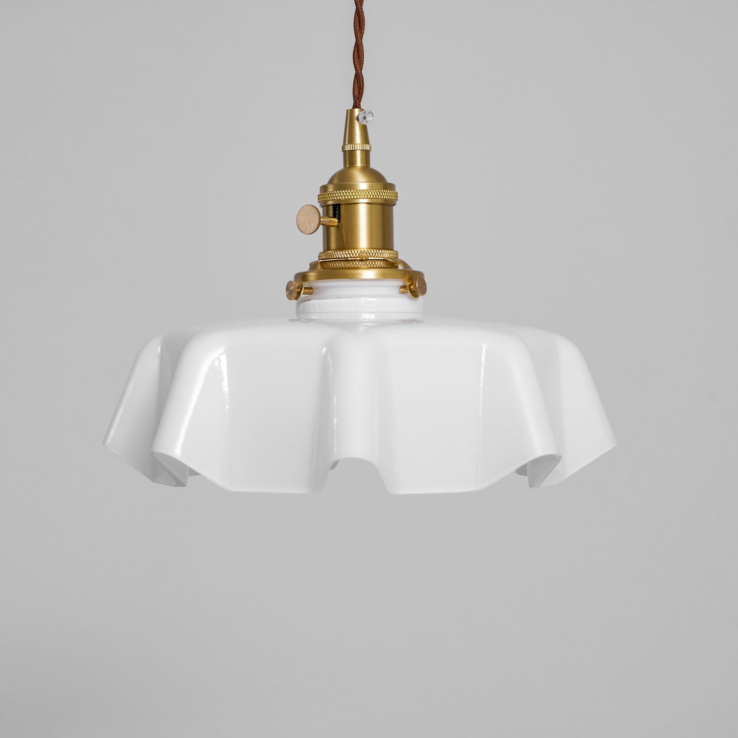 Geplooide Glazen Hanglamp met Messing Armatuur — Vintage Franse Stijl in Wit, Beige, Roze of Blauw — Verstelbare Kabel 150 cm | Sansoti