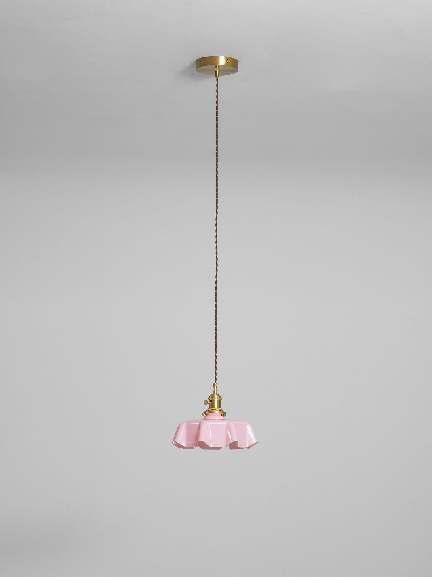 Geplooide Glazen Hanglamp met Messing Armatuur — Vintage Franse Stijl in Wit, Beige, Roze of Blauw — Verstelbare Kabel 150 cm | Sansoti