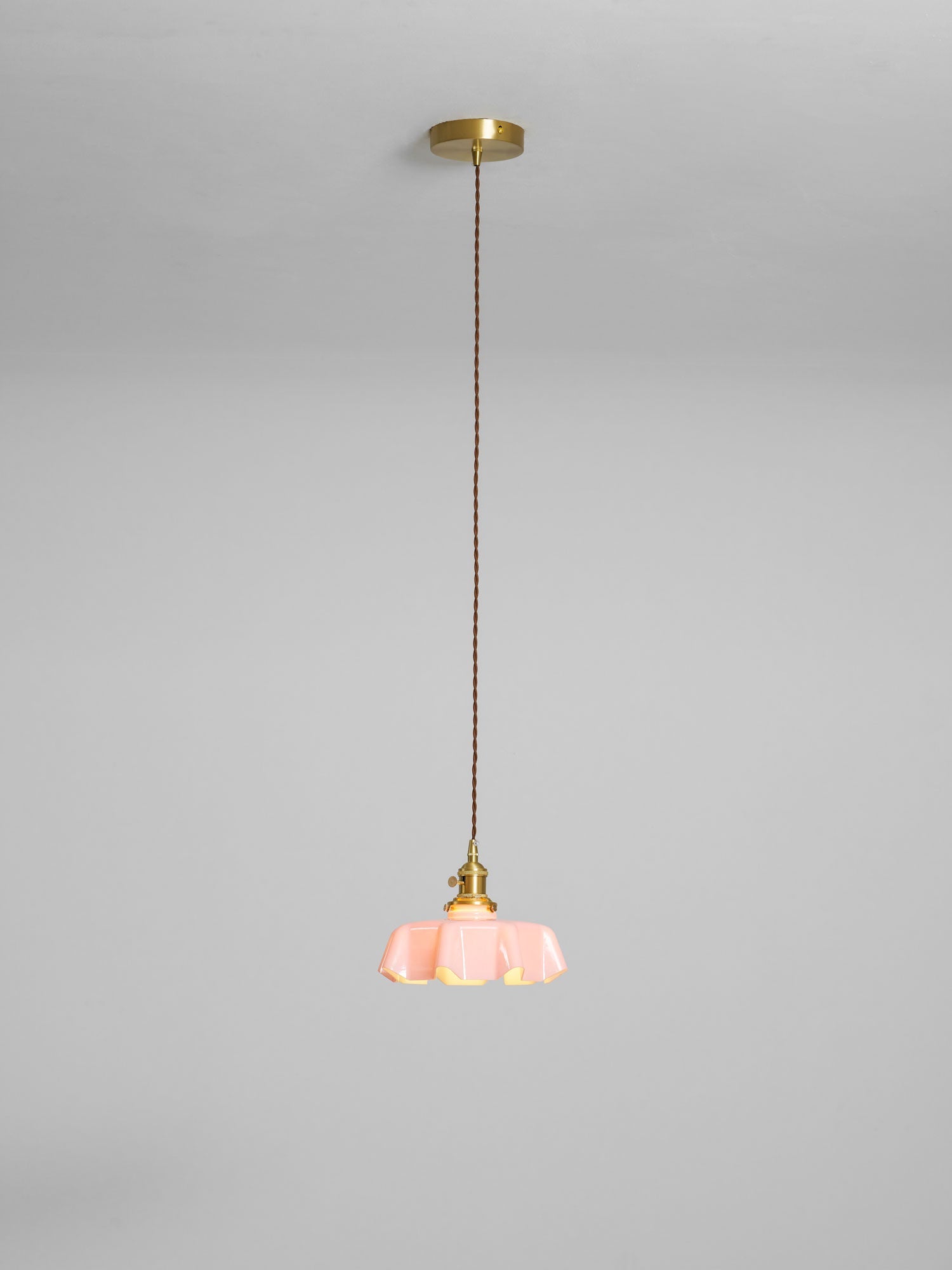 Geplooide Glazen Hanglamp met Messing Armatuur — Vintage Franse Stijl in Wit, Beige, Roze of Blauw — Verstelbare Kabel 150 cm | Sansoti