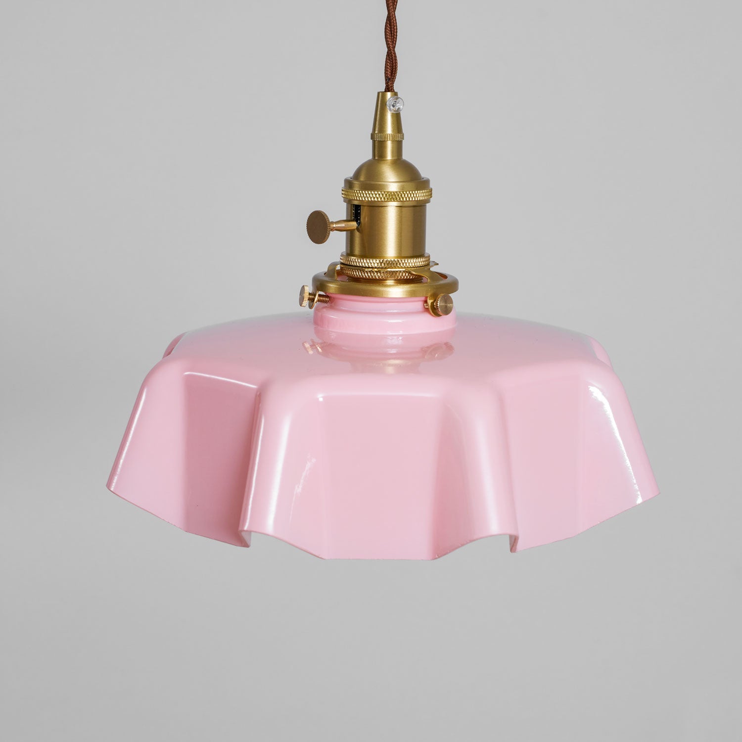 Geplooide Glazen Hanglamp met Messing Armatuur — Vintage Franse Stijl in Wit, Beige, Roze of Blauw — Verstelbare Kabel 150 cm | Sansoti