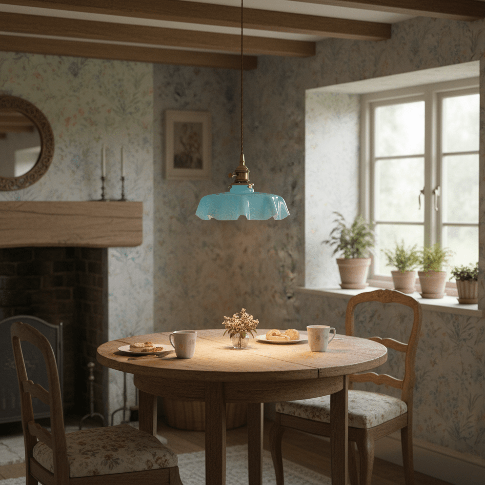 Geplooide Glazen Hanglamp met Messing Armatuur — Vintage Franse Stijl in Wit, Beige, Roze of Blauw — Verstelbare Kabel 150 cm | Sansoti
