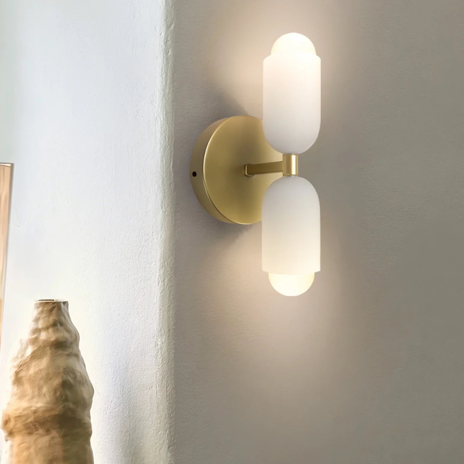 Wandlampe Doppelt Retro Französisches Glas E14 Gold Schlafzimmer Flur Badezimmer Wohnzimmer Vintage | Restfield