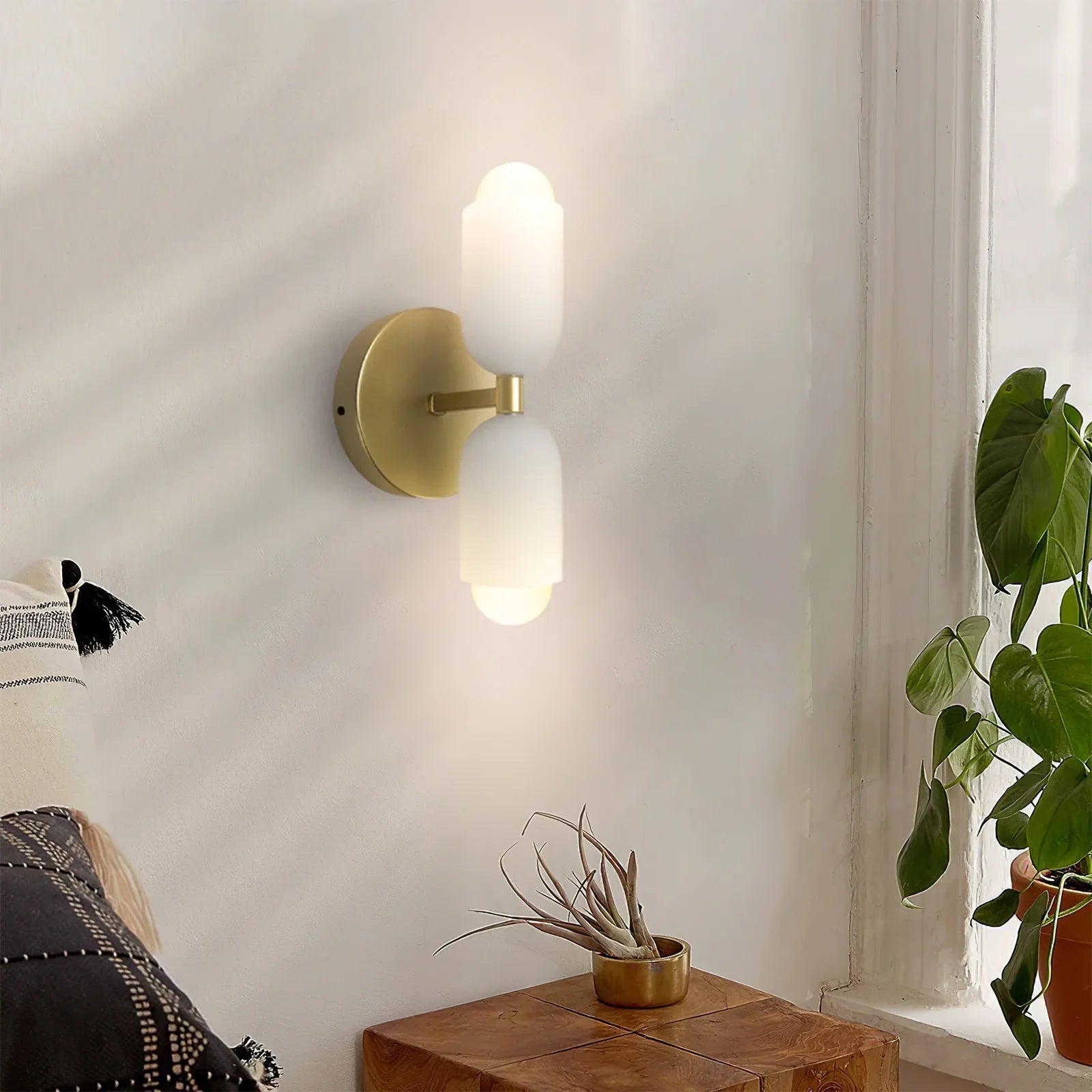 Wandlampe Doppelt Retro Französisches Glas E14 Gold Schlafzimmer Flur Badezimmer Wohnzimmer Vintage | Restfield