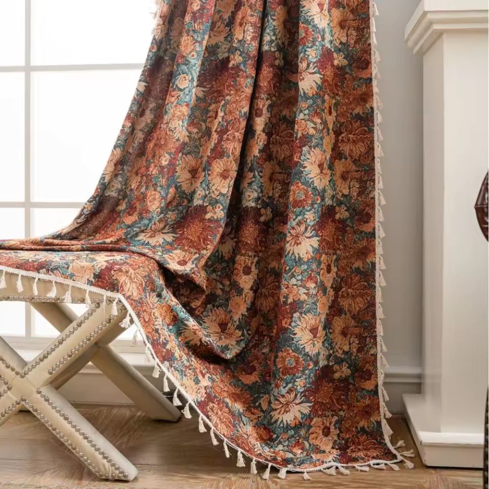 Vintage Bloemengordijn Franse Stijl Decoratief Microfiber | Sansoti