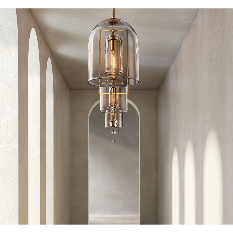 Lampa wisząca ze szkła i mosiądzu, regulowana w zakresie 71–270 cm, do jadalni, salonu, sypialni i restauracji, oprawa oświetleniowa | Sansoti