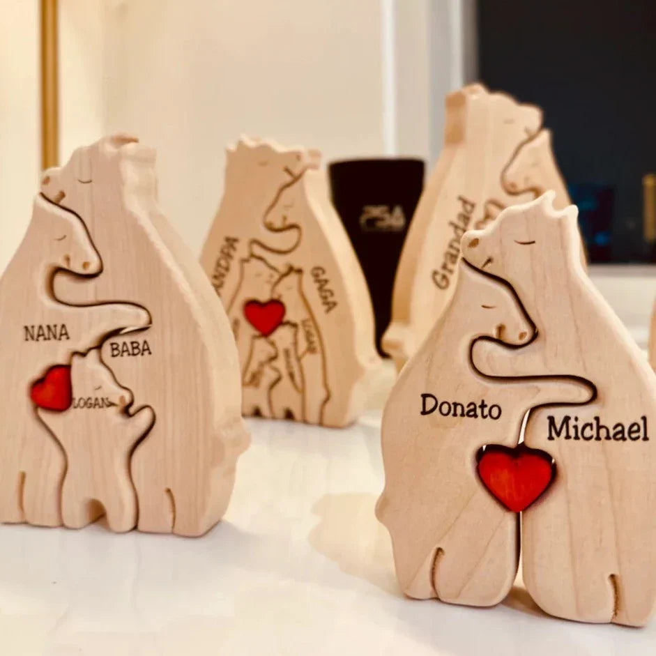 Figurines de famille en bois 12-17 cm Bois naturel Fait main Décoration scandinave pour le salon Figurine familiale | Sansoti