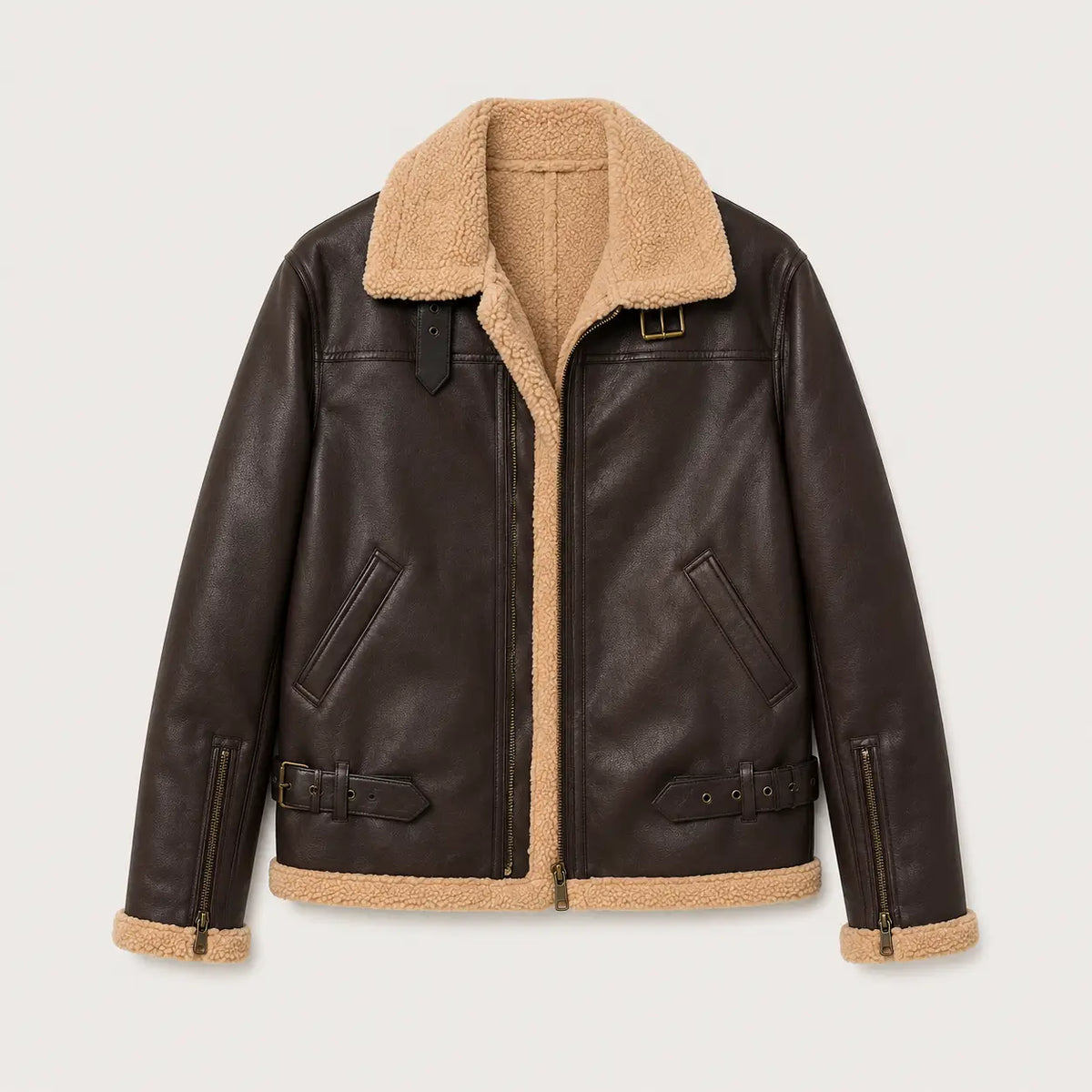 Gefütterte Aviatorjacke für Herren, Winterjacke in winddichter Lederoptik, warme Winterkleidung für Herbst und Winter | Sansoti