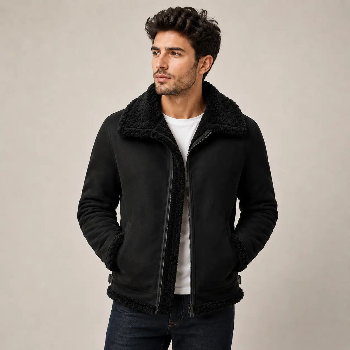 Gevoerde Winterjas Ritssluiting Heren Casual Jas Reverskraag Fleece Voering Losvallend Comfortabel Model | Sansoti