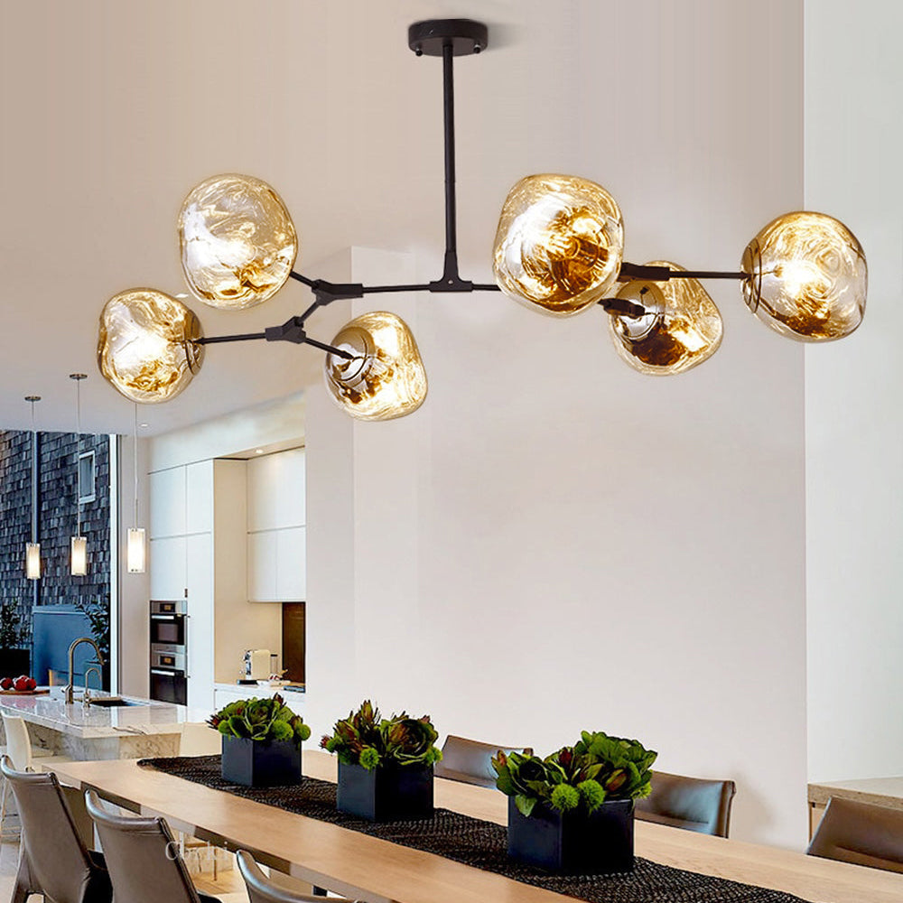 Glazen Hanglamp met Bollenkap 3-Lichts Modern Metalen Armatuur Warmwit Licht Woonkamer Eetkamer Pendellamp | Sansoti