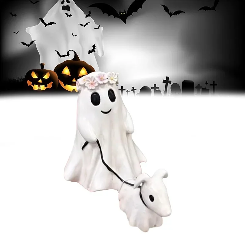 Spooky Dog Statue Halloween Decoration Walking Dog Figure White Resin Table Ornament for Home Décor | Sansoti