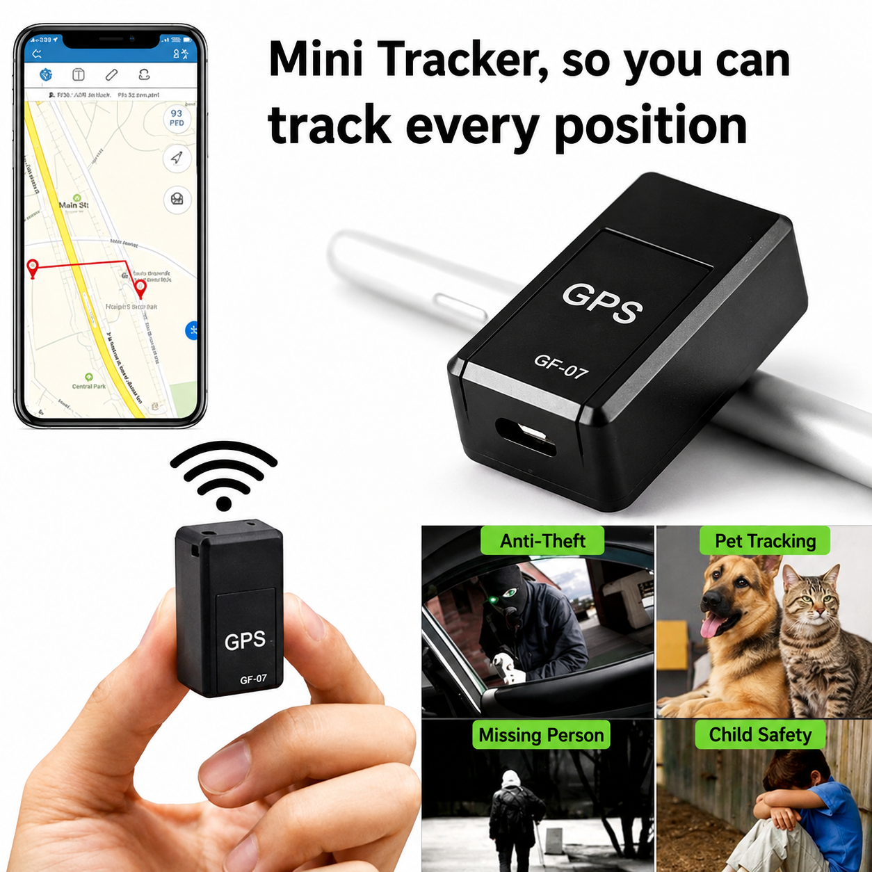 Compacte GPS Volgtracker met Realtime Lokalisatie en Magnetische Bevestiging voor Auto en Bagage zonder Abonnement | Sansoti