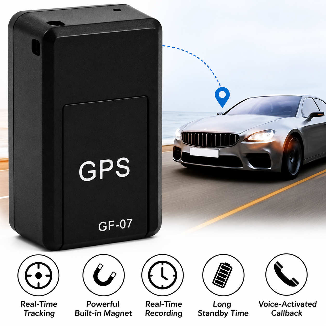 Compacte GPS Volgtracker met Realtime Lokalisatie en Magnetische Bevestiging voor Auto en Bagage zonder Abonnement | Sansoti