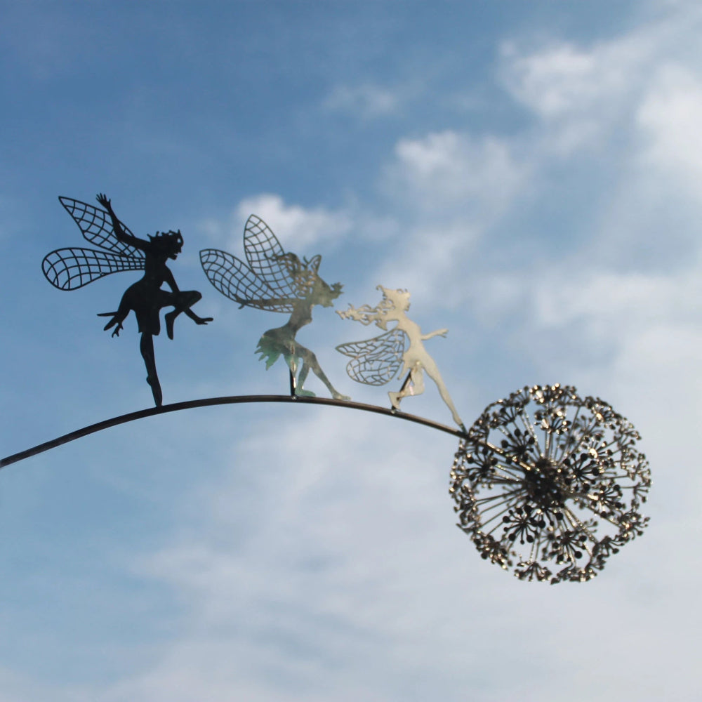 Metalen Sprookjesfiguur Tuindecoratie Buitendecoratie Gesmeed IJzer Sculptuur Weerfbestendig Beeldwerk Tuin Accenten Kunst Terras Decoratie Bloembed Figuur Elf Silhouet voor Buiten | Sansoti