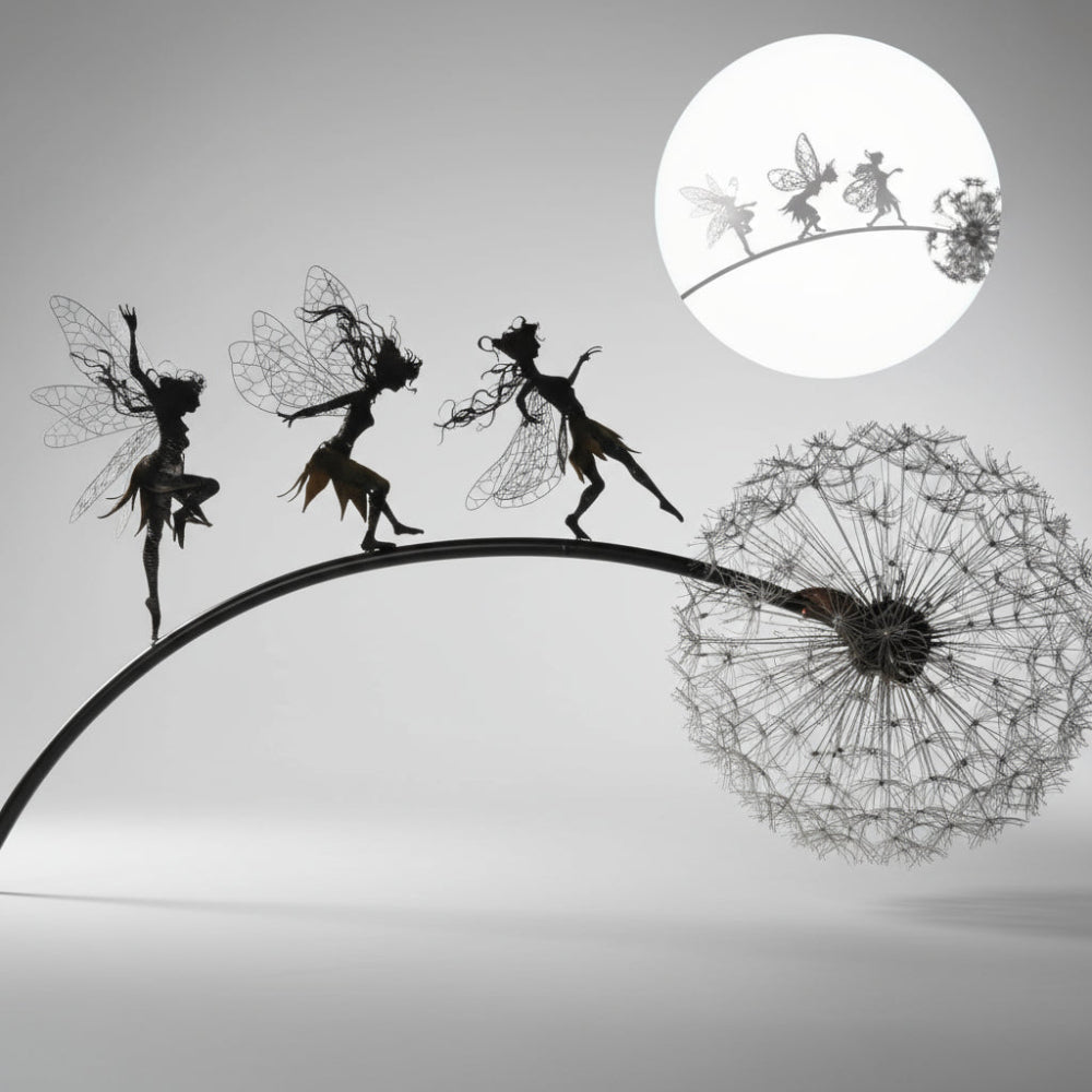 Metalen Sprookjesfiguur Tuindecoratie Buitendecoratie Gesmeed IJzer Sculptuur Weerfbestendig Beeldwerk Tuin Accenten Kunst Terras Decoratie Bloembed Figuur Elf Silhouet voor Buiten | Sansoti