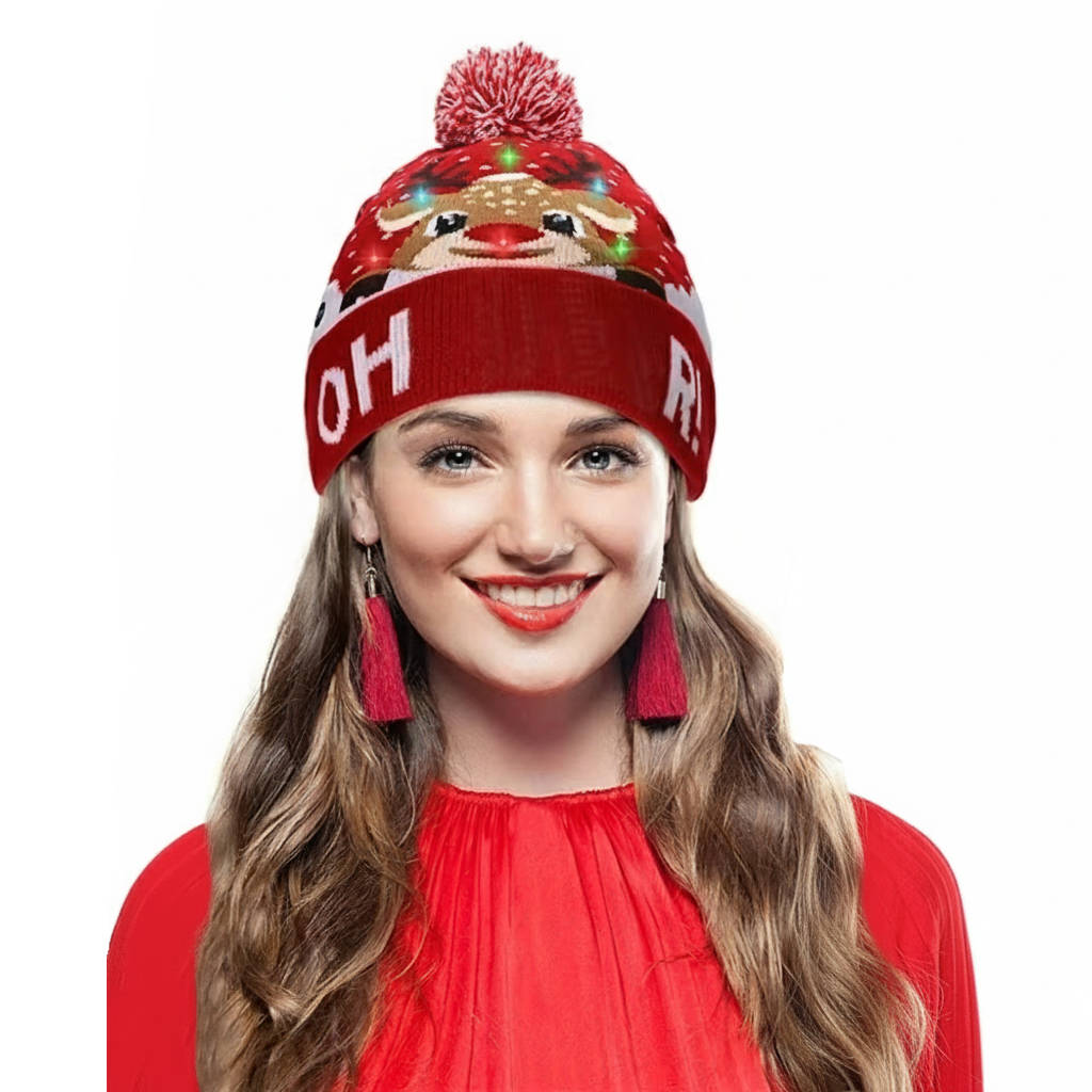 Illuminated Christmas Hat with LED Lights and Pom-Pom for Atmospheric Holidays, Winter Evenings, and Christmas Parties | Sansoti