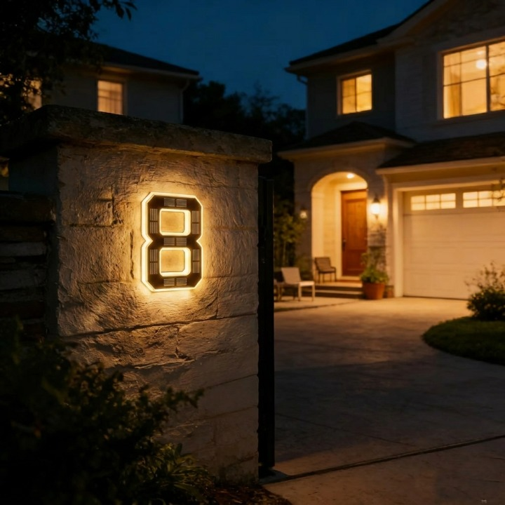 Verlicht Huisnummerbord op Zonne-energie met Automatische LED-Verlichting bij Schemering | Sansoti