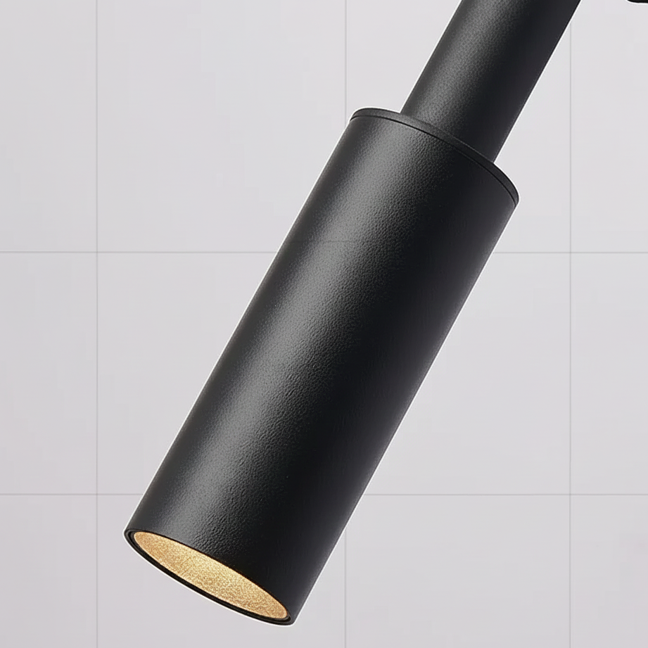 Cylindryczna lampa spotowa - żyrandol z metalu, ściemnialna, LED, do klatki schodowej i holu, regulowana, nowoczesny design, 1-30 punktów świetlnych | Sansoti
