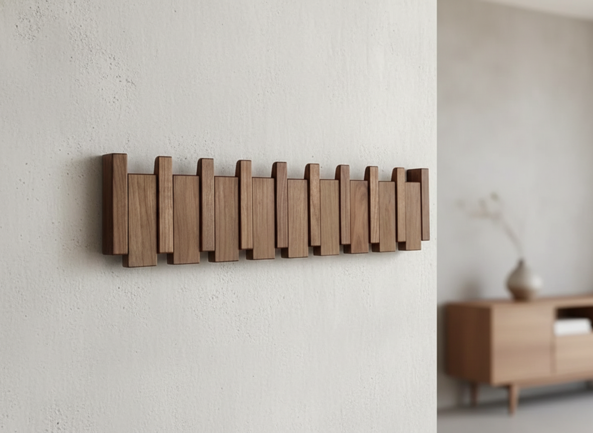 Wandkapstok Hout Piano Vormgeving 4-8 Haken Scandinavisch Design Hal Slaapkamer Garderobe Wand Opslag | Sansoti