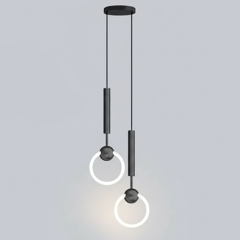 Runde Hängeleuchte mit LED-Ring Aluminium Gold Schwarz Verstellbar Esszimmer Schlafzimmer Wohnzimmer Modernes Design | Sansoti