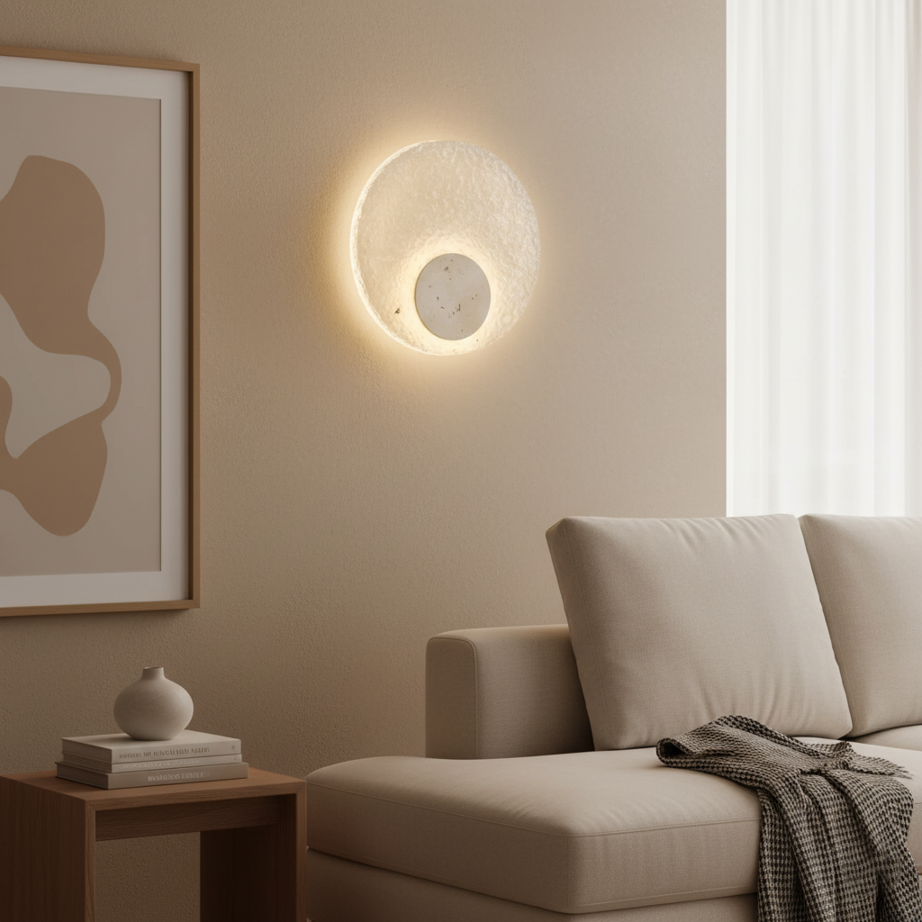 Wandlamp Travertijn Acryl Rond LED Minimalistisch Japandi Ø30 Slaapkamer Hal | Sansoti