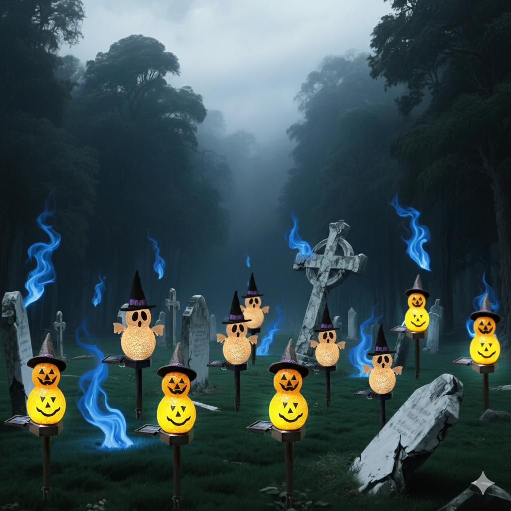Solarny lampion ogrodowy z dynią lub duchem 3D, 44 cm, halloweenowe oświetlenie nastrojowe, dekoracyjne oświetlenie zewnętrzne | Sansoti