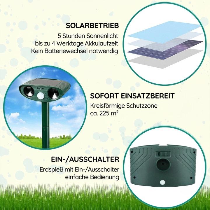 Dierenverschrikker op Zonne-Energie – PIR Bewegingssensor 110°, Bereik 9m, IP44 Weerbestendig voor Tuin en Erf | Sansoti