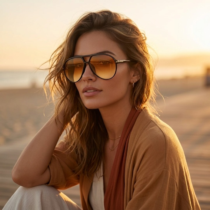 Oversize Pilotenbril Vintage Retro UV400 Zonnebril Jaren 70 Stijl Aviator Dames Heren Zwart Bruin Oranje | Sansoti