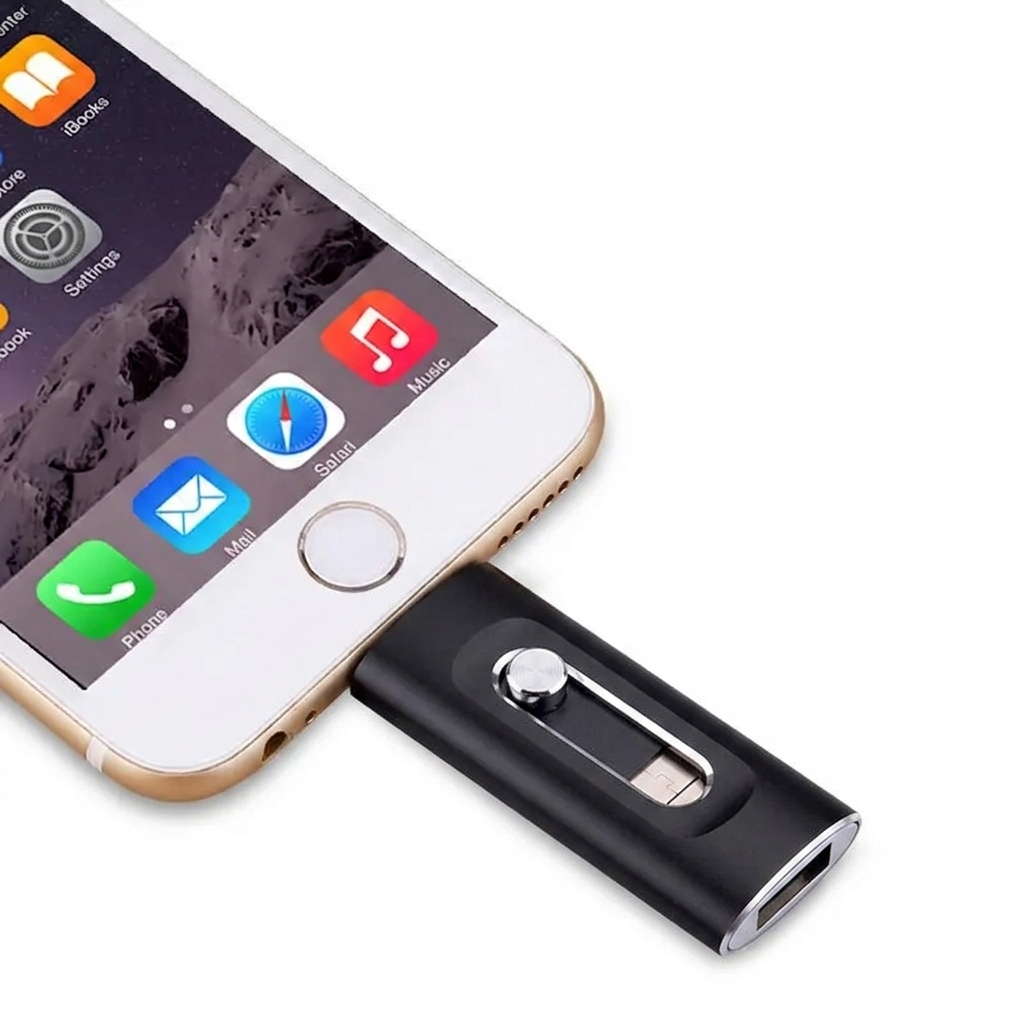 3-in-1 USB Stick Metaal 6.6x2cm Lightning USB-C USB 3.0 iPhone Android Mac PC 256GB 2TB Foto Video Opslag Sleutelhanger | Sansoti