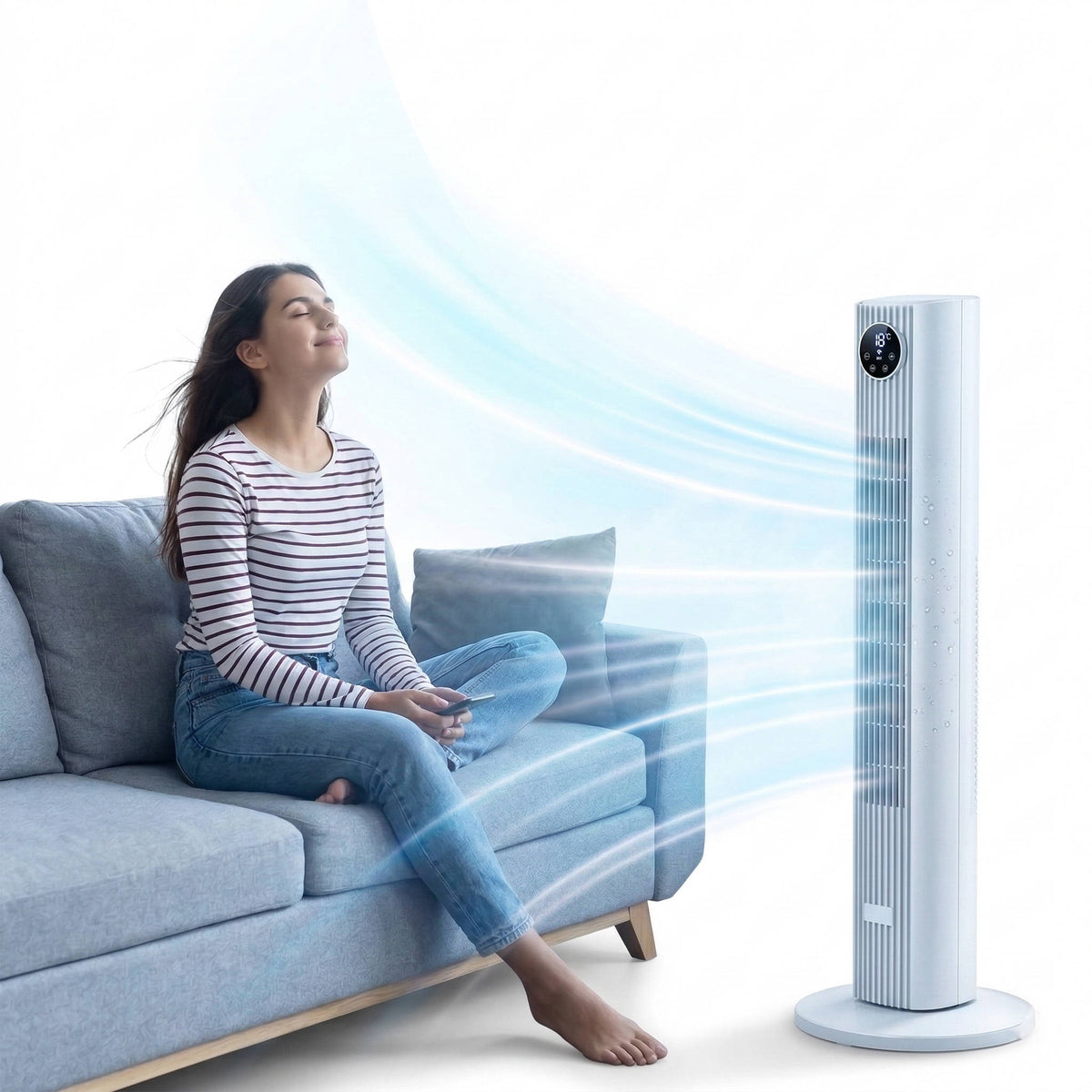 Turmventilator mit Fernbedienung, 90°-Oszillation, leise, 4 Stufen, Timer für Schlafzimmer und Wohnzimmer | Sansoti