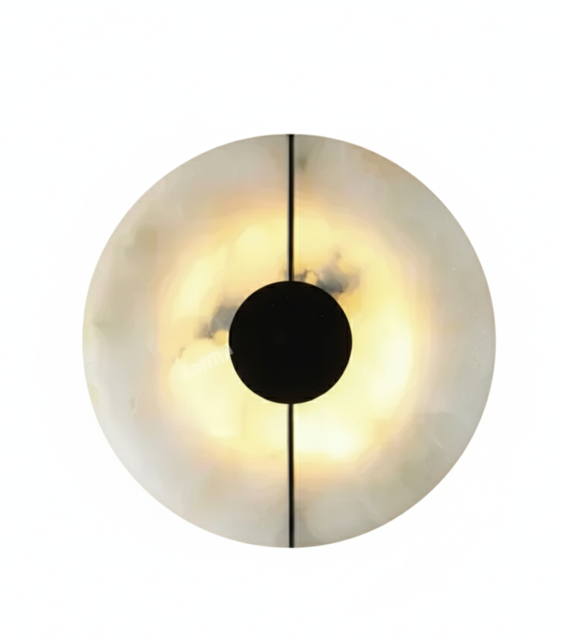 Ronde Wandlamp Natuursteen LED Warm Diffuus Licht Hal Slaapkamer Woonkamer Modern Design Koper Sfeervol | Sansoti