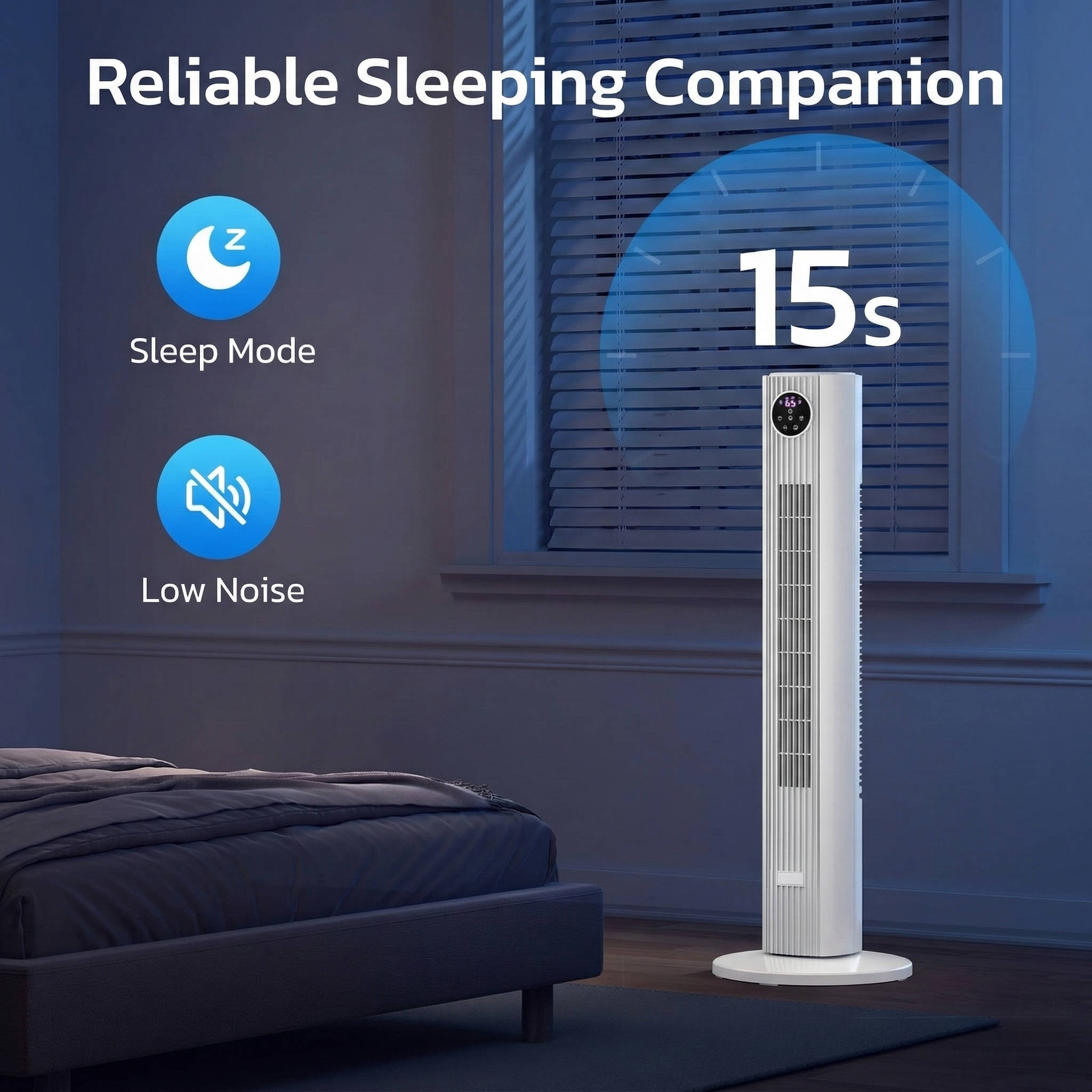 Turmventilator mit Fernbedienung, 90°-Oszillation, leise, 4 Stufen, Timer für Schlafzimmer und Wohnzimmer | Sansoti