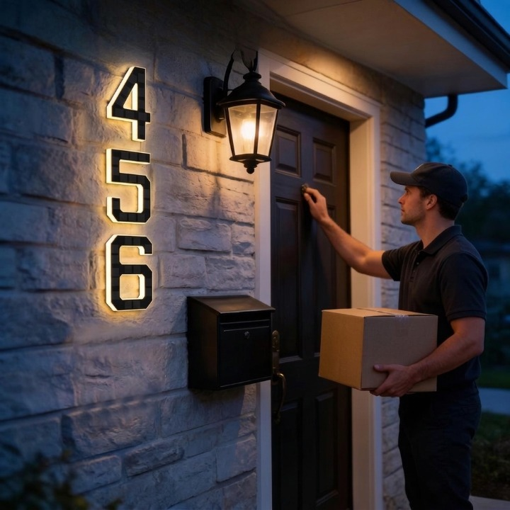 Verlicht Huisnummerbord op Zonne-energie met Automatische LED-Verlichting bij Schemering | Sansoti