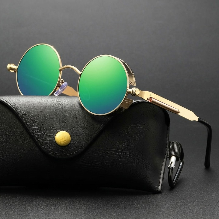 Retro Zonnebril Rond Metalen Montuur UV400 Polariserend Steampunk Stijl | Sansoti