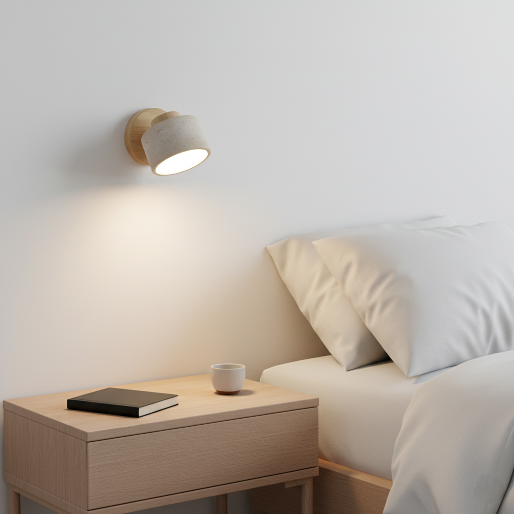 Wandlamp Travertin Steen LED E27 3000K Japandi Compact Rond | Sansoti