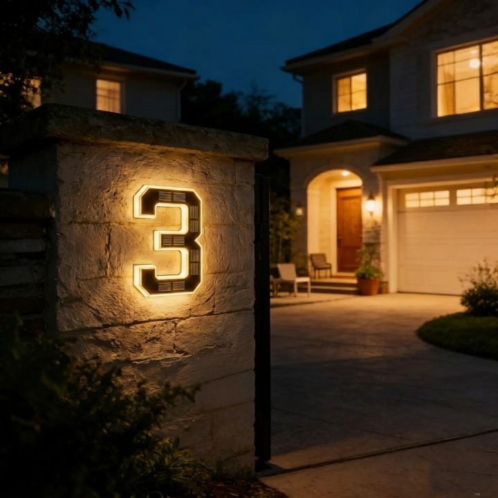 Verlicht Huisnummerbord op Zonne-energie met Automatische LED-Verlichting bij Schemering | Sansoti