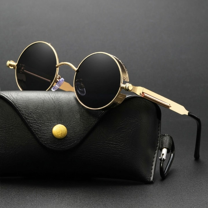 Retro Zonnebril Rond Metalen Montuur UV400 Polariserend Steampunk Stijl | Sansoti