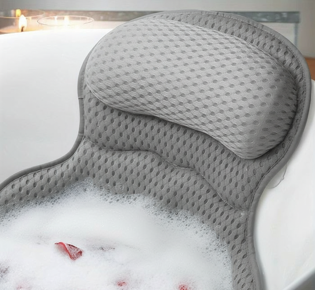 Badkussen Ergonomisch met Neksteun Zuignappen Antislip 4D Mesh Ademend Badkamercomfort Wellness Spa Ontspanning | Sansoti