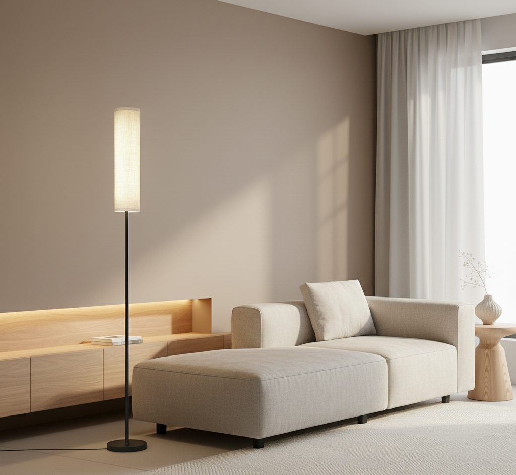 LED-Stehlampe 170 cm, dimmbar, mit Fernbedienung, skandinavisches Holz und Metall, warm- bis kaltweiß | Sansoti
