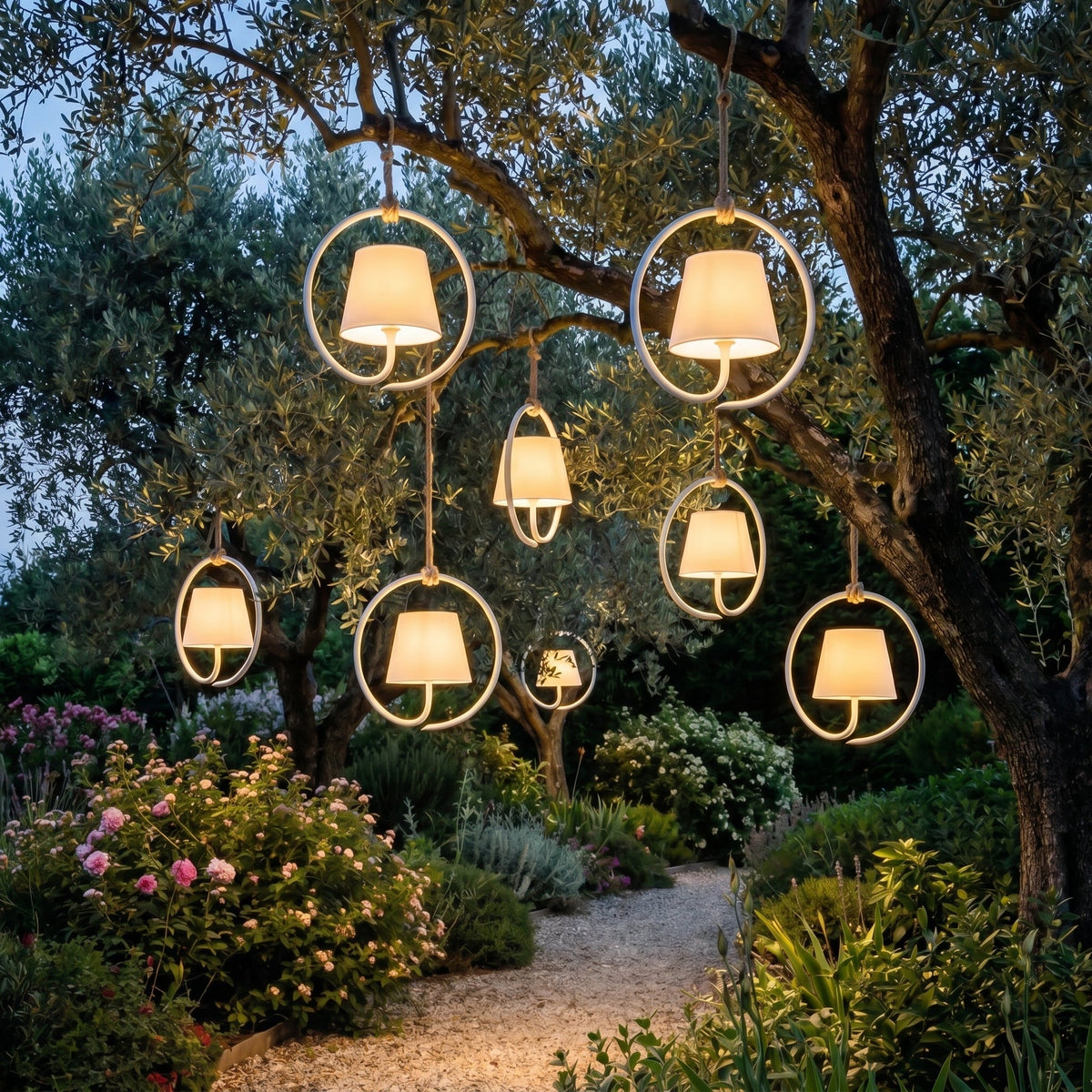 Suspension sans fil rechargeable pour extérieur étanche à intensité réglable USB-C corde de jute éclairage d’ambiance terrasse jardin | Sansoti
