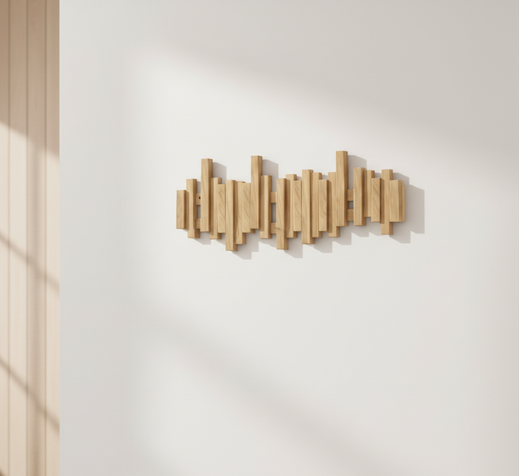 Wandgarderobe aus Holz mit mehreren Haken, Walnuss oder Buche, moderne Wandgarderobe für Flur, Schlafzimmer und Korridor | Sansoti
