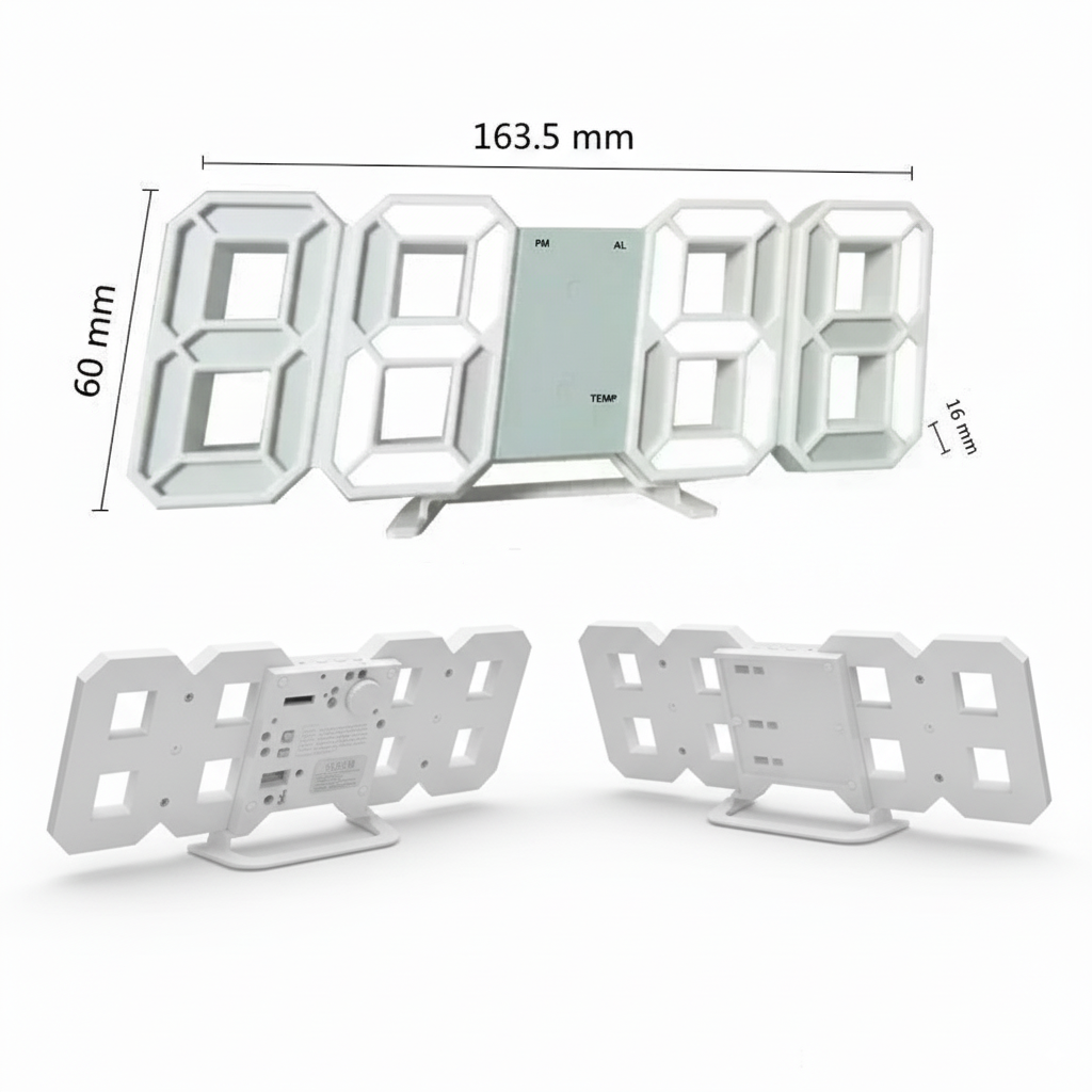 Digitale 3D-LED-Wanduhr Tischuhr mit Timer Helligkeitsregelung Schwebende Ziffern Weiß Schwarz Modernes Design | Sansoti