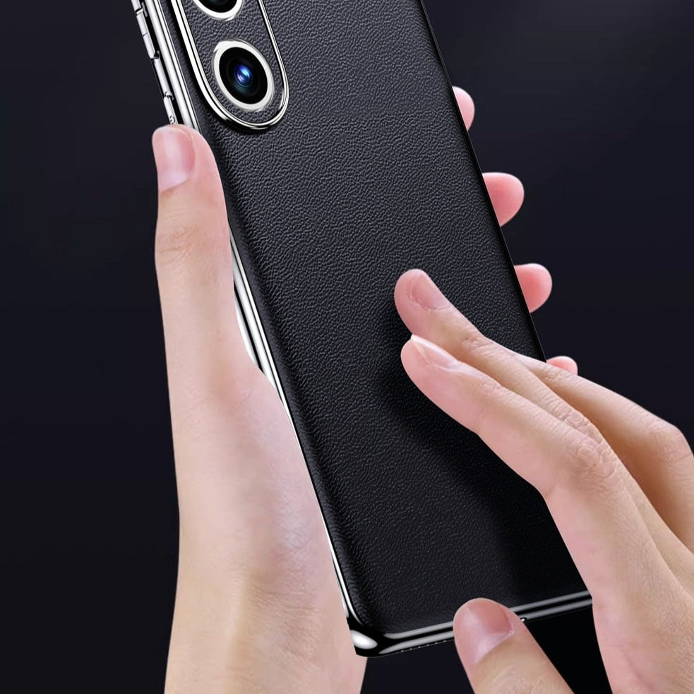 Genuine Cowhide Leather Smartphone Case with Metallic Sides Samsung Galaxy S21-S25 Note 20 Wireless Charging | Sansoti